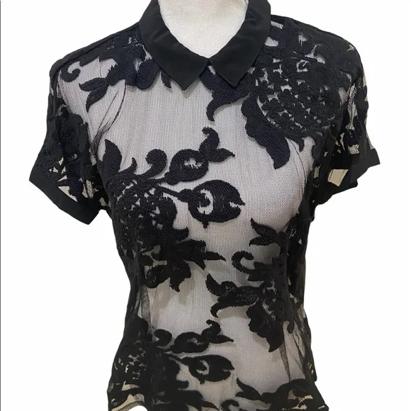 NWT designer Karen Harman black lace back exposed zipper blouse size medium - Picture 5 of 15